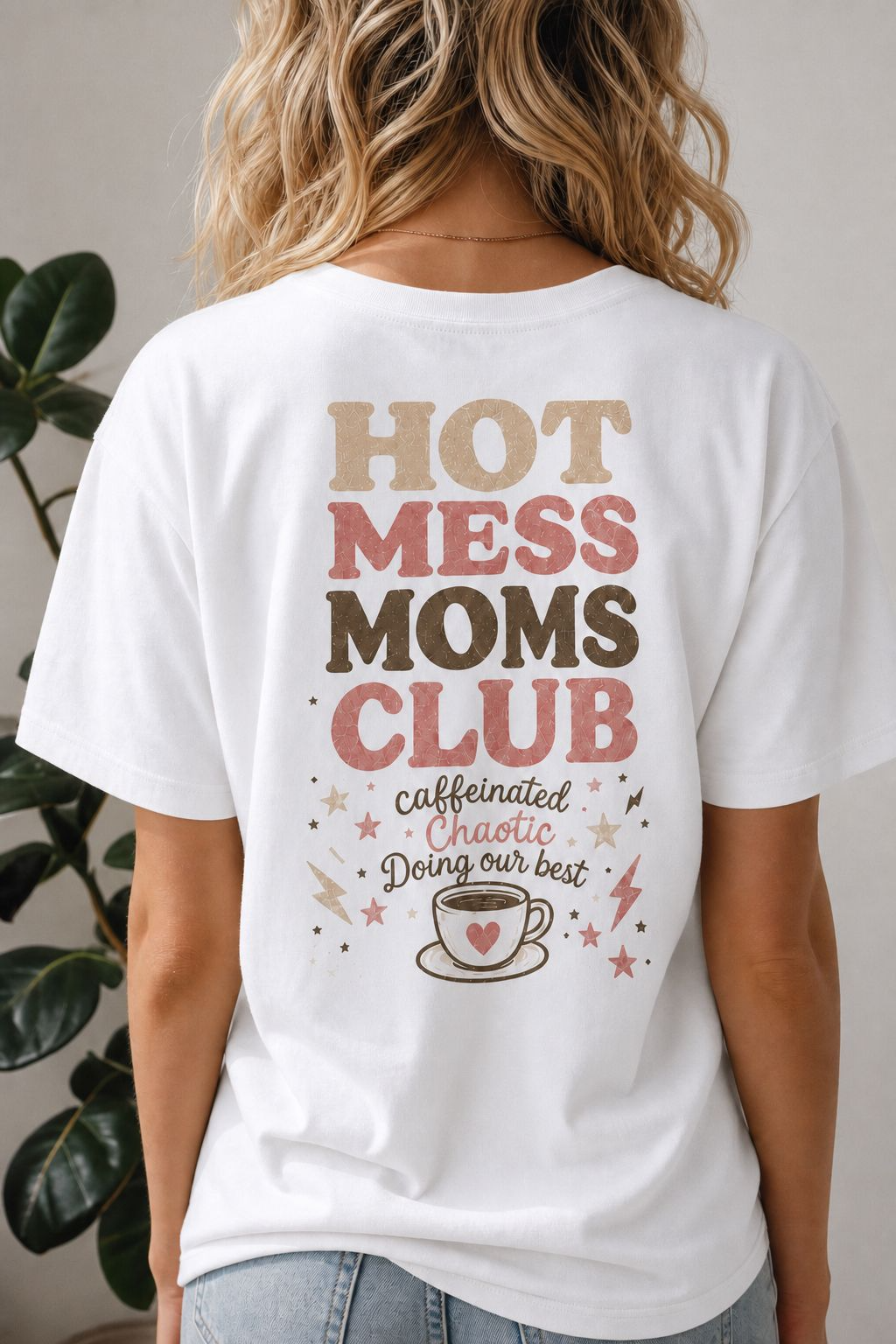 Hot Mess Moms Club T-shirt | coffee illustration, playful typography